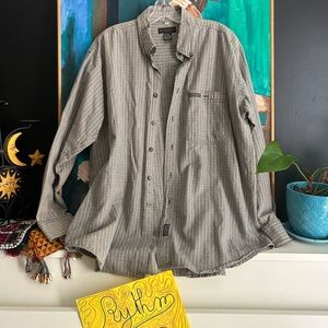 Y2K No Excess Stylish Gray Green Button-Down Shirt M
